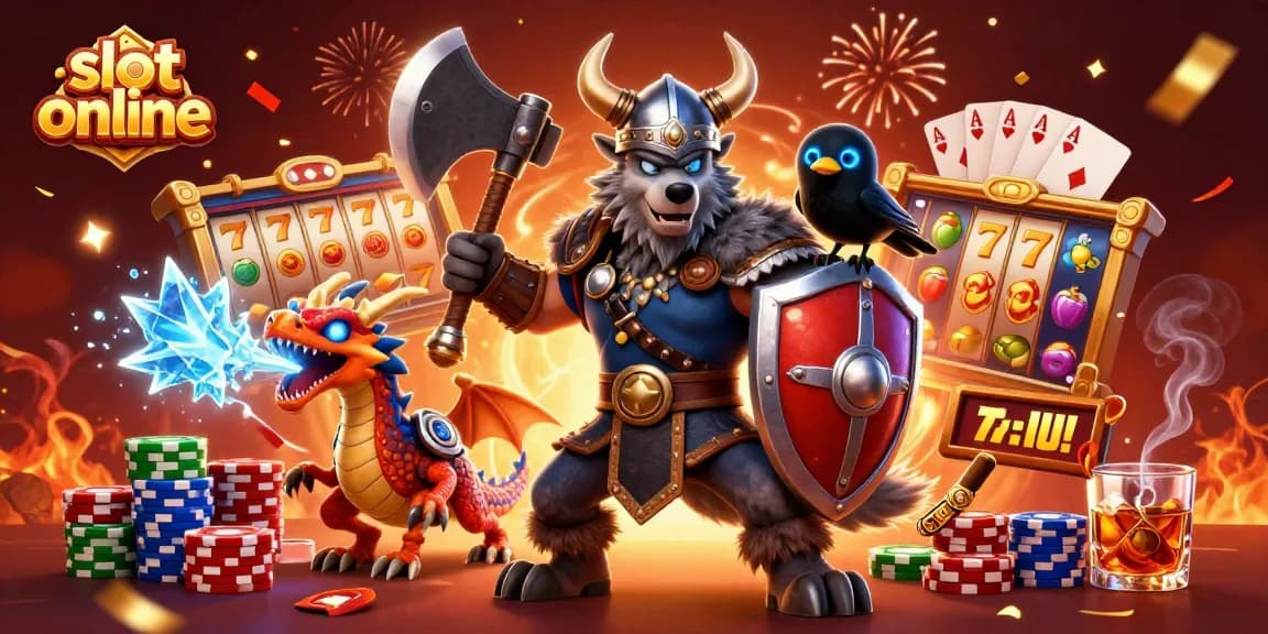Experience thrilling slot online action with a Viking wolf warrior, fierce dragon, and magical elements.