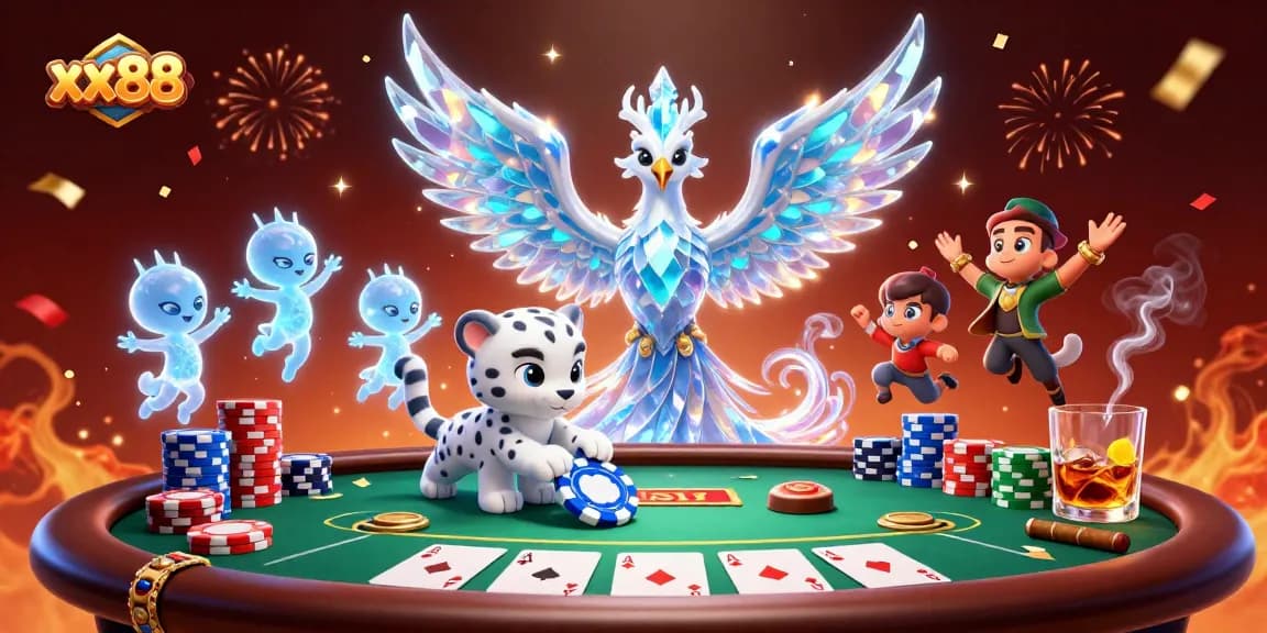 Bet on xx88 with a magical scene showcasing 3D characters and casino elements.