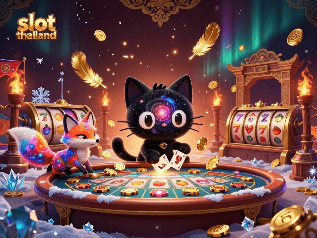 Slot Thailand menghadirkan momen gemerlap di kasino cosmic dengan kucing lubang hitam dan rubah nebula.