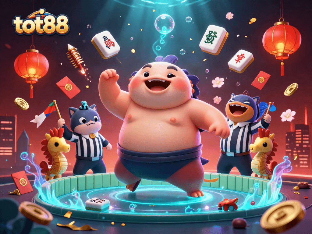 Engage with tot88's vibrant underwater casino scene featuring a jubilant fugu and friends.