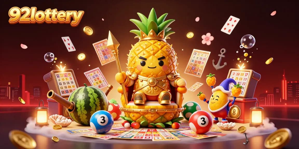 Experience the exciting world of 92lottery with vibrant lottery-themed characters and elements in a dynamic beach casino scene.
