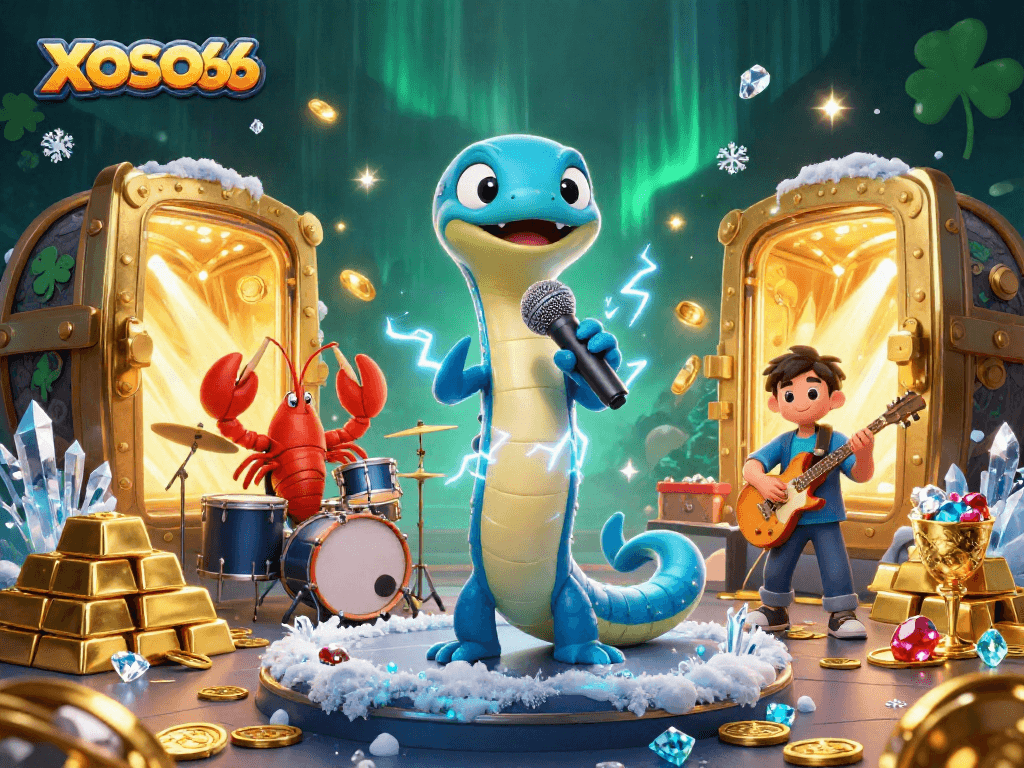 XOSO66 energizes the underwater casino with a musical performance amidst dazzling gems and treasures.
