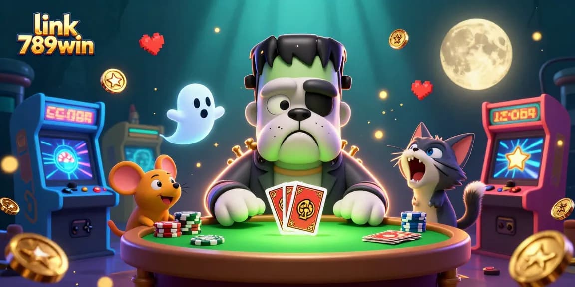 Engage with link 789win at a lively casino setting, featuring a unique cartoon style and vibrant gambling elements.