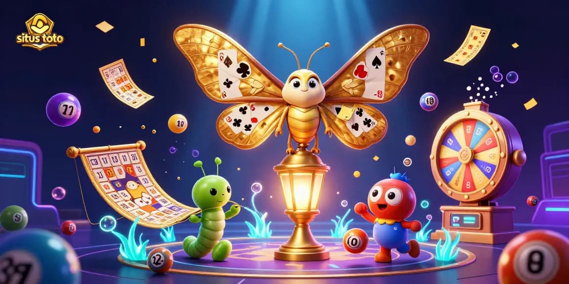 Experience thrilling excitement with situs toto as colorful lottery balls dynamically bounce in a vibrant casino scene.