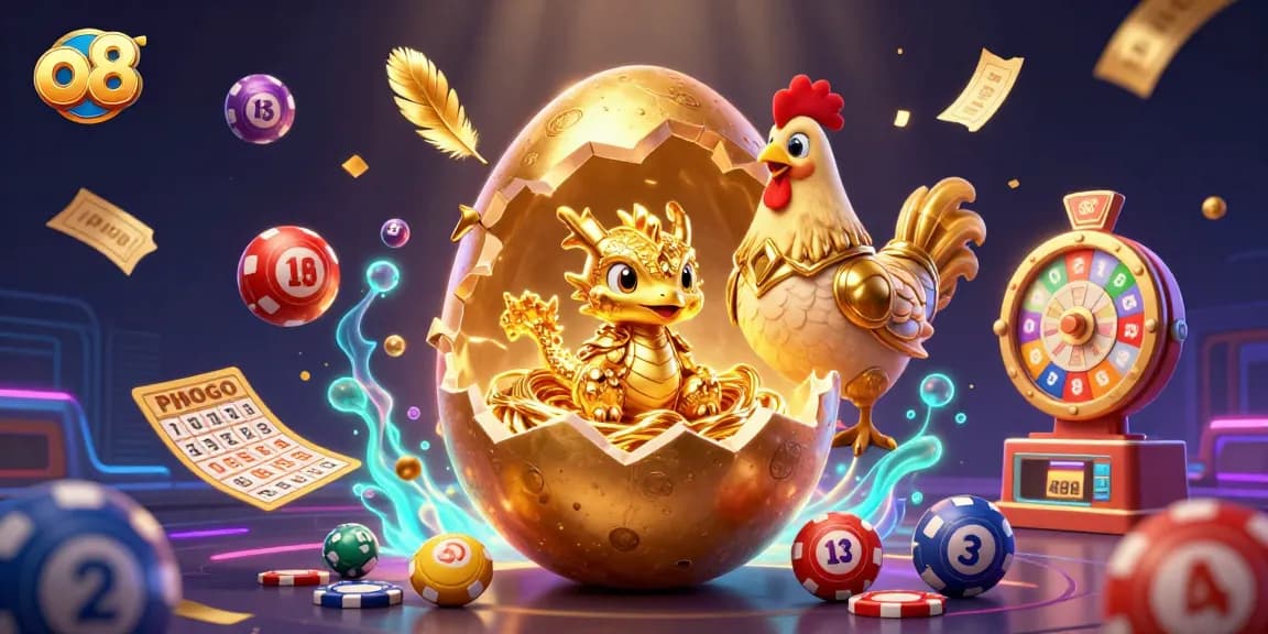 Experience thrilling gameplay at o8 with a golden baby dragon and vibrant gambling elements.
