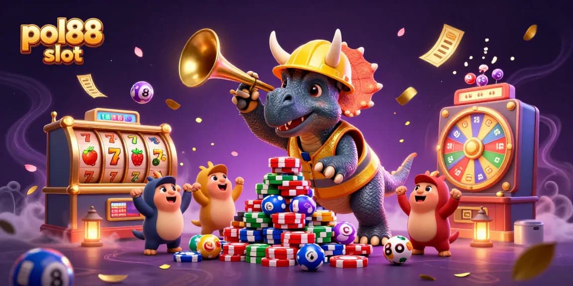 Mainkan pol88 slot dengan triceratops dan parasaurolophus dalam ilustrasi ceria yang penuh semangat.