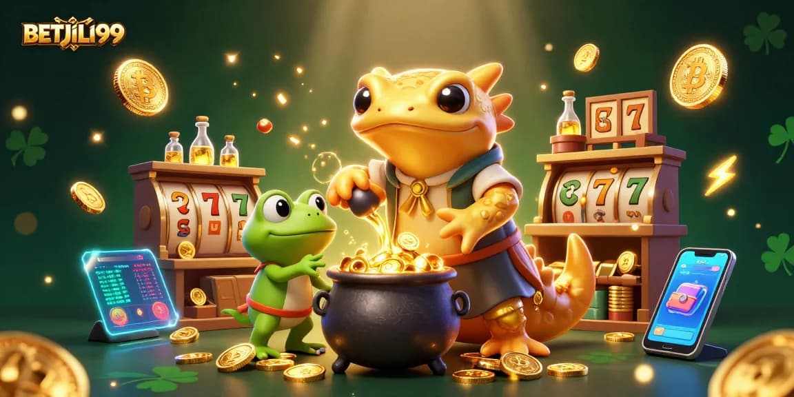 Engage in exciting gaming with BETJILI99 featuring vibrant slot games, gold coins, and winning opportunities.