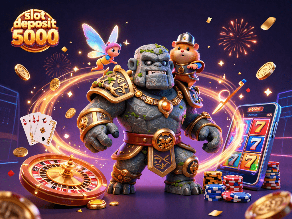 Win big with slot deposit 5000 bonus offers featuring magical characters and festive elements.