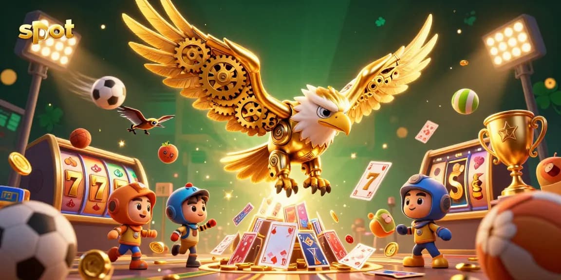 Experience mesmerizing slot gameplay with cybernetic eagle, jackpot elements, and sports immersion.