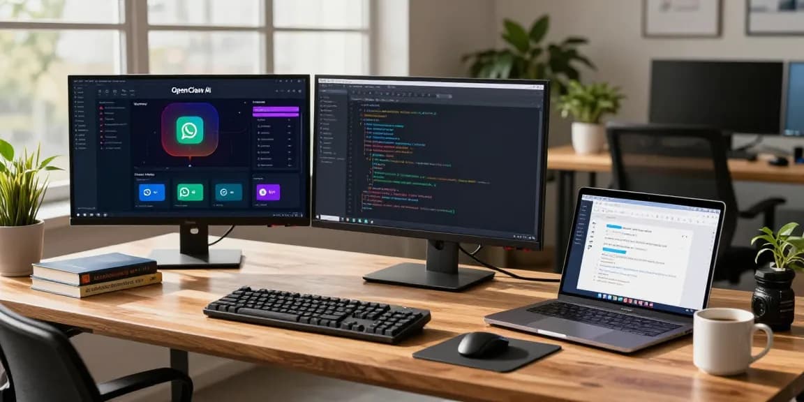 Developer configuring OpenClaw AI on dual monitors in a modern workspace.