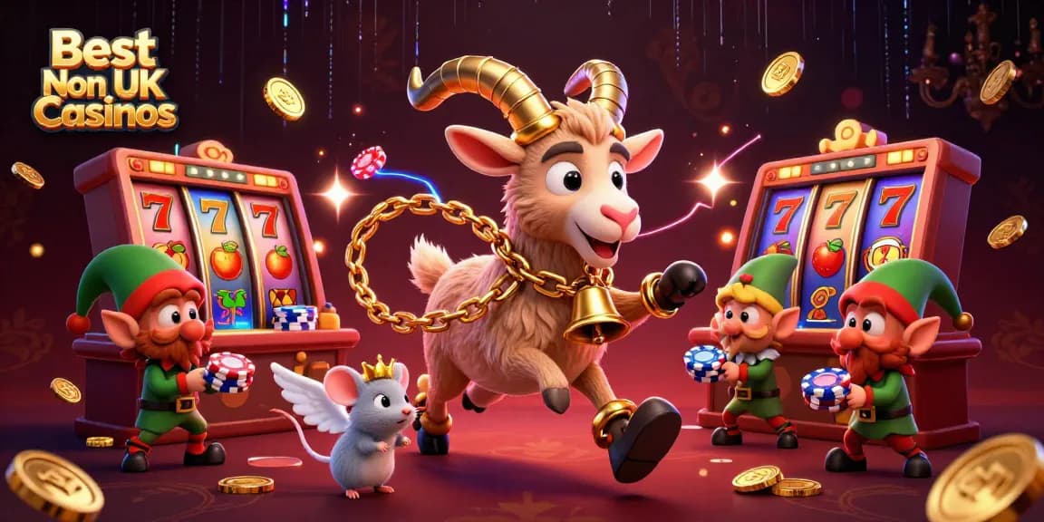 Engage with the Best Non UK Casinos, showcasing lively characters and exciting gaming elements.