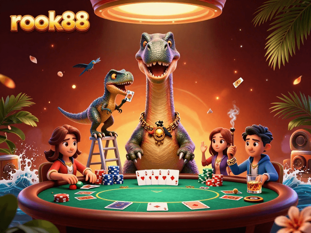 Engage in thrilling poker stakes with rokok88 in a vibrant casino setting.
