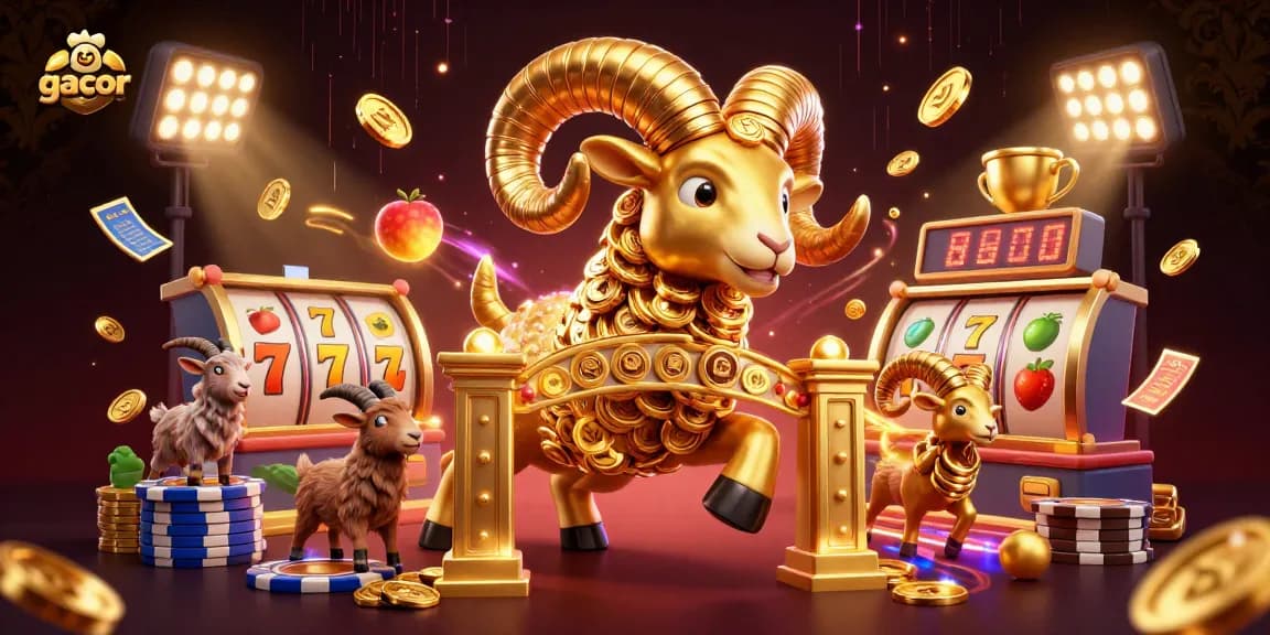 Engage with gacor slots featuring a dynamic golden ram in action at an exhilarating casino scene.