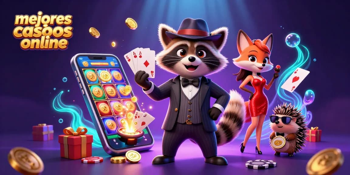 Jugando en los mejores casinos online con un mapache elegante y una zorra en un casino virtual.