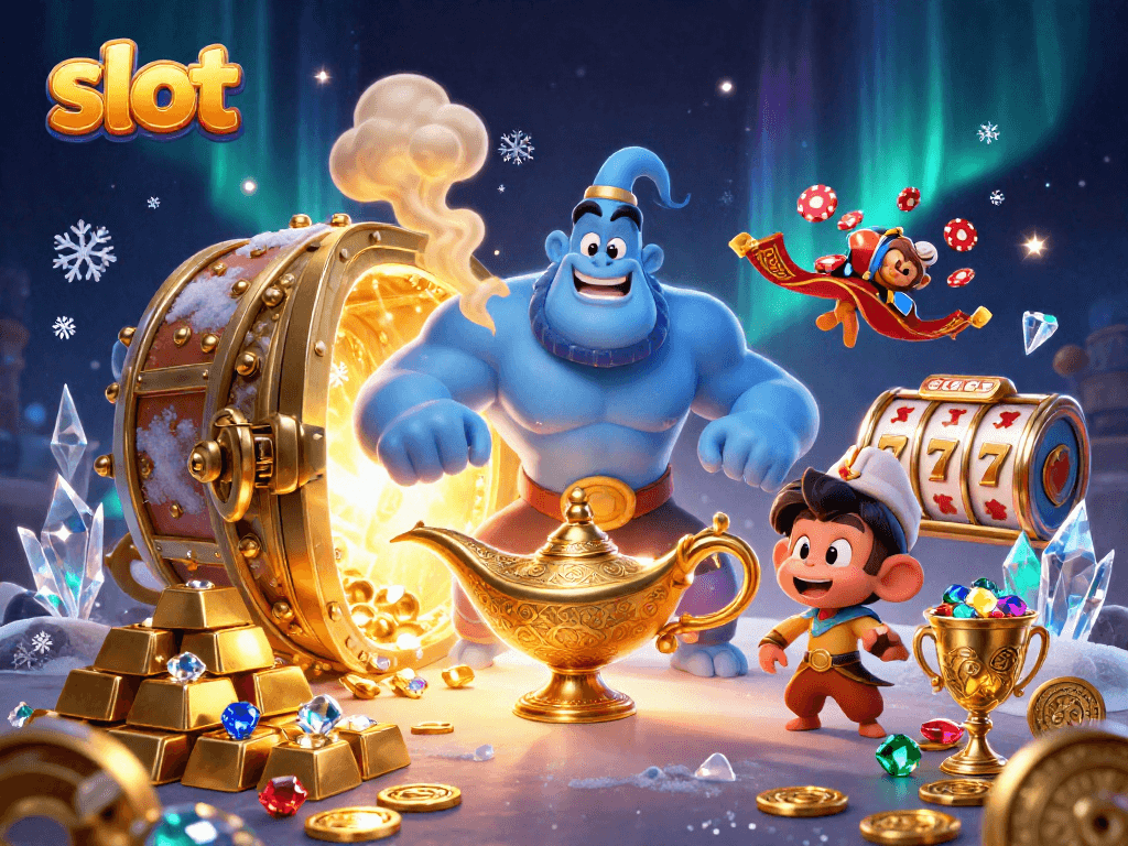 Slot menarik dengan jin dan karpet ajaib dalam gambaran yang kaya detail.
