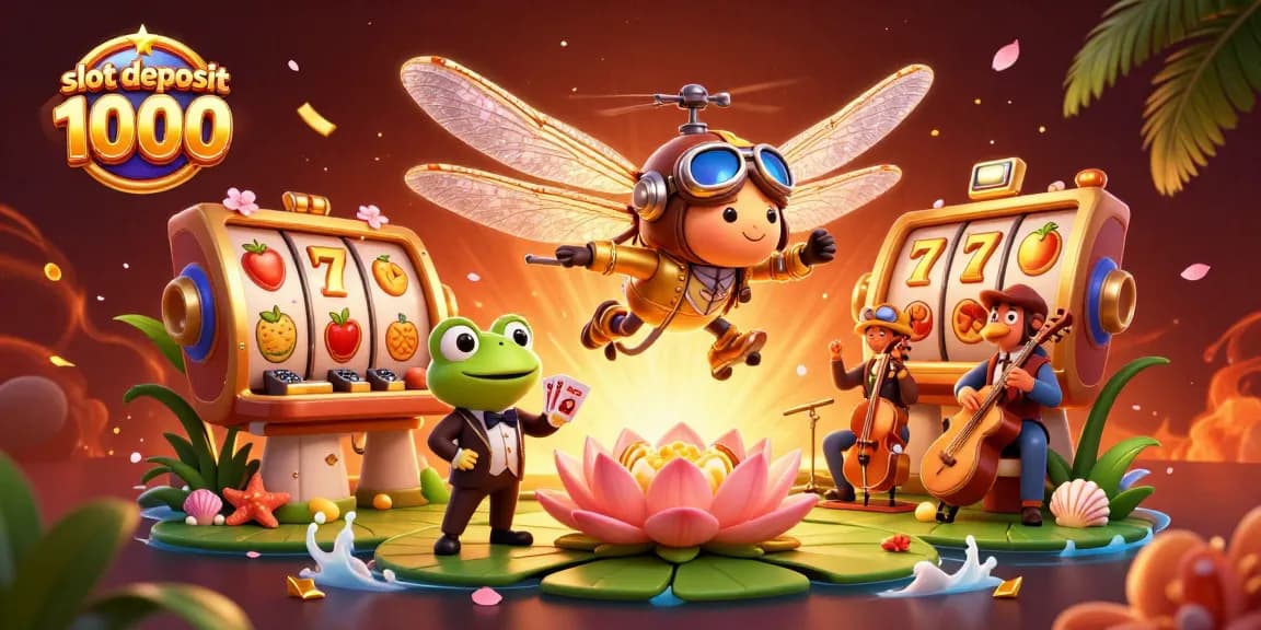 Experience the thrill of slot deposit 1000 with dynamic casino elements featuring a dragonfly pilot.