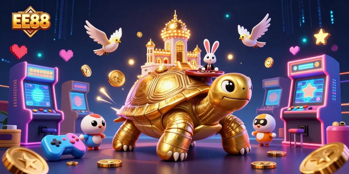 Experience exciting games at EE88 with a vibrant casino theme featuring colorful characters and arcade elements.