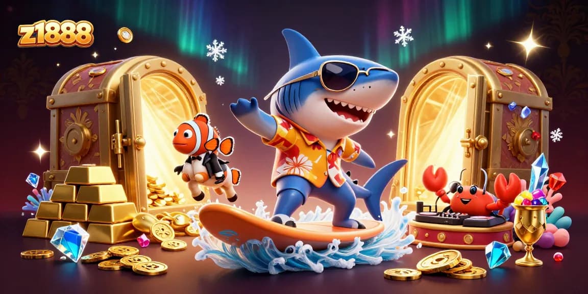 Experience thrilling gaming action at z1888 with vibrant characters and sparkling treasures.