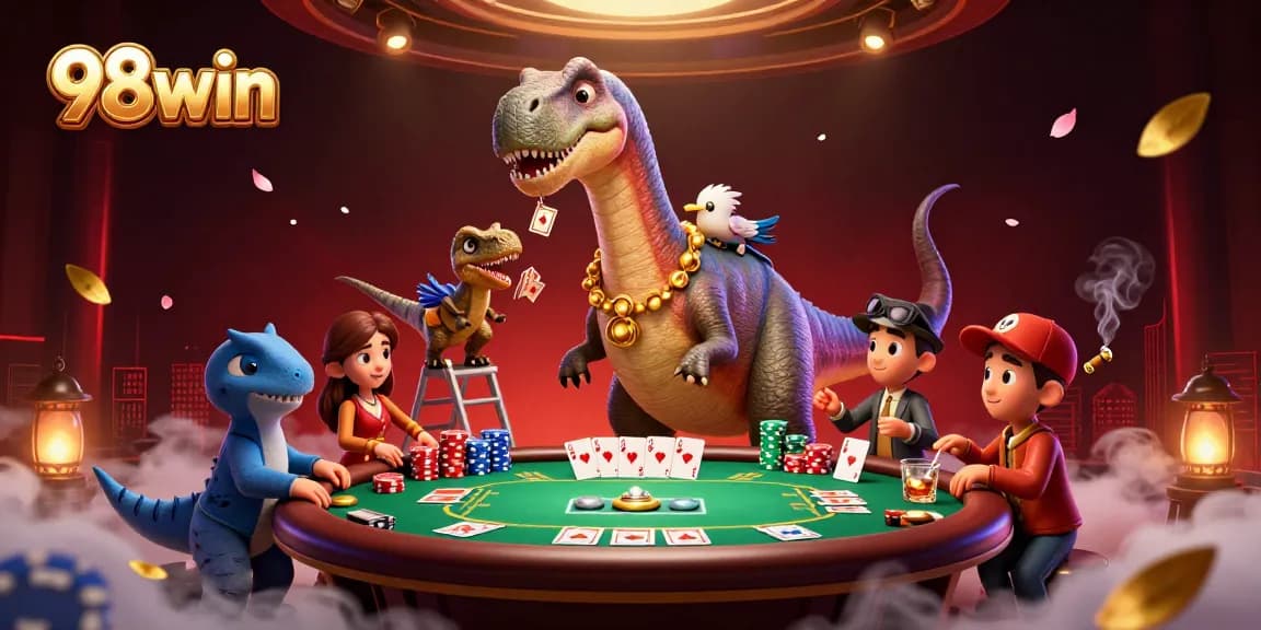 Engage with thrilling games at 98win, featuring giant dinosaurs and poker excitement.
