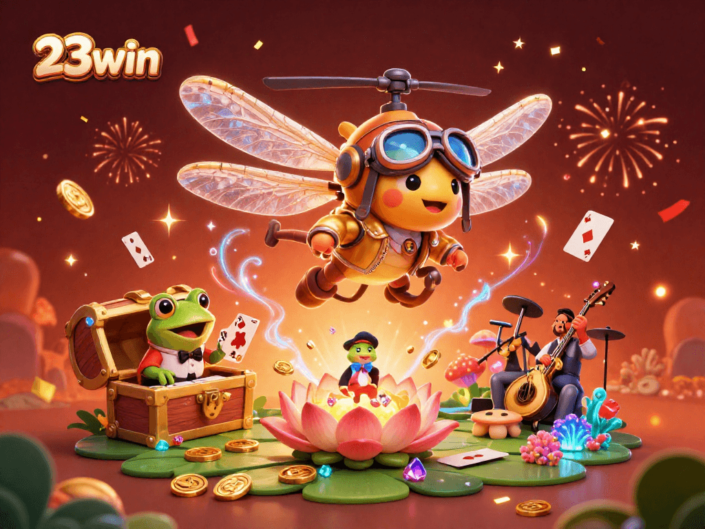 Experience the thrilling world of 23win as a dragonfly pilot and frog dealer bring the casino alive with excitement.