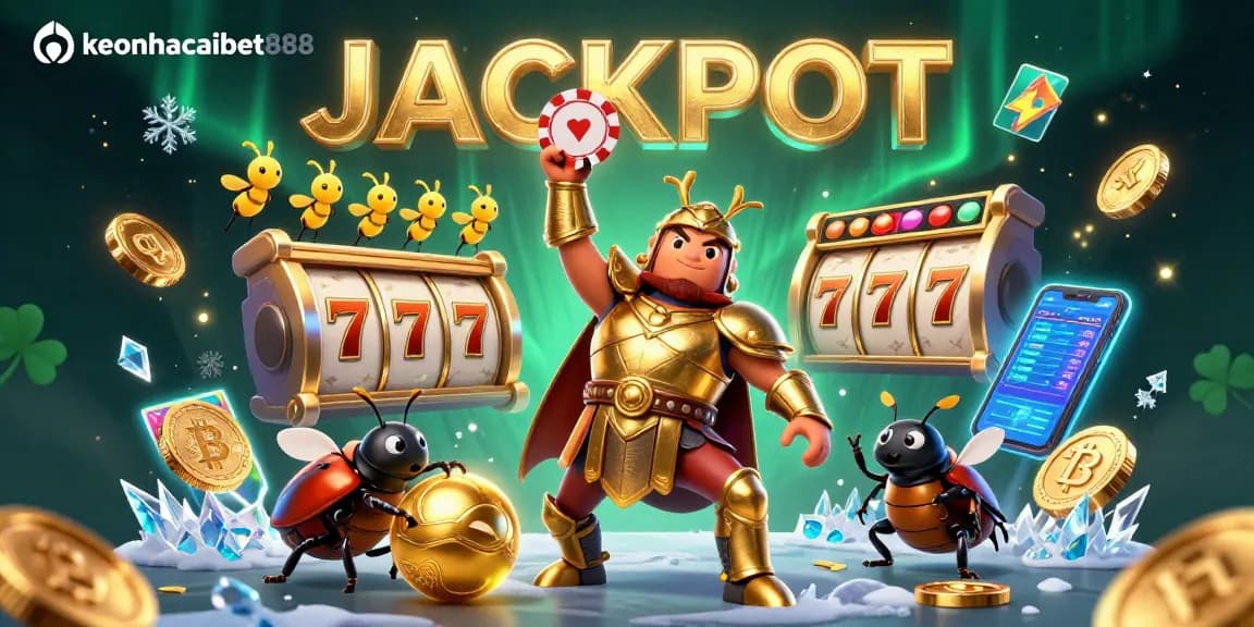 Experience the thrill of keonhacaibet888 with a winning beetle lifting a poker chip amidst vibrant casino elements.