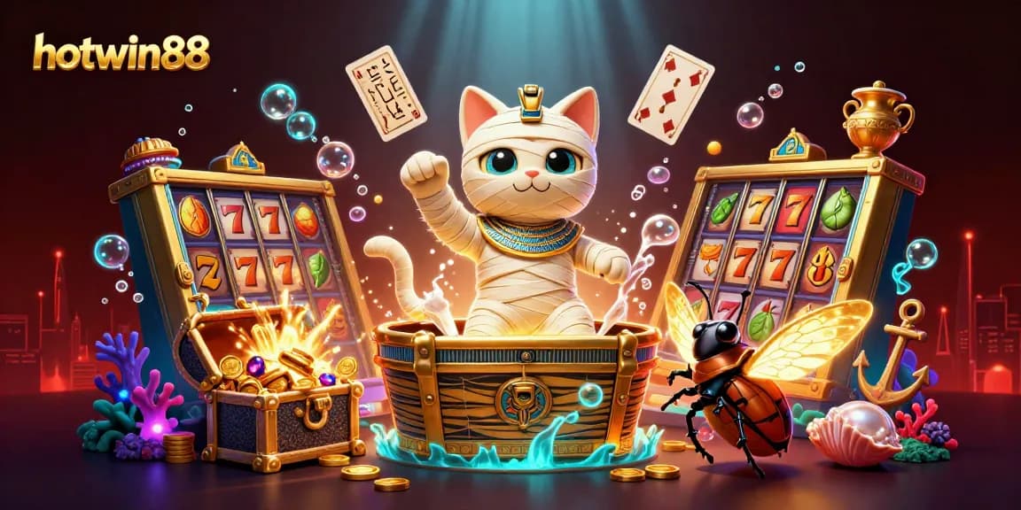 Spin slot reels and win big with hotwin88 in a vibrant, animated casino scene.