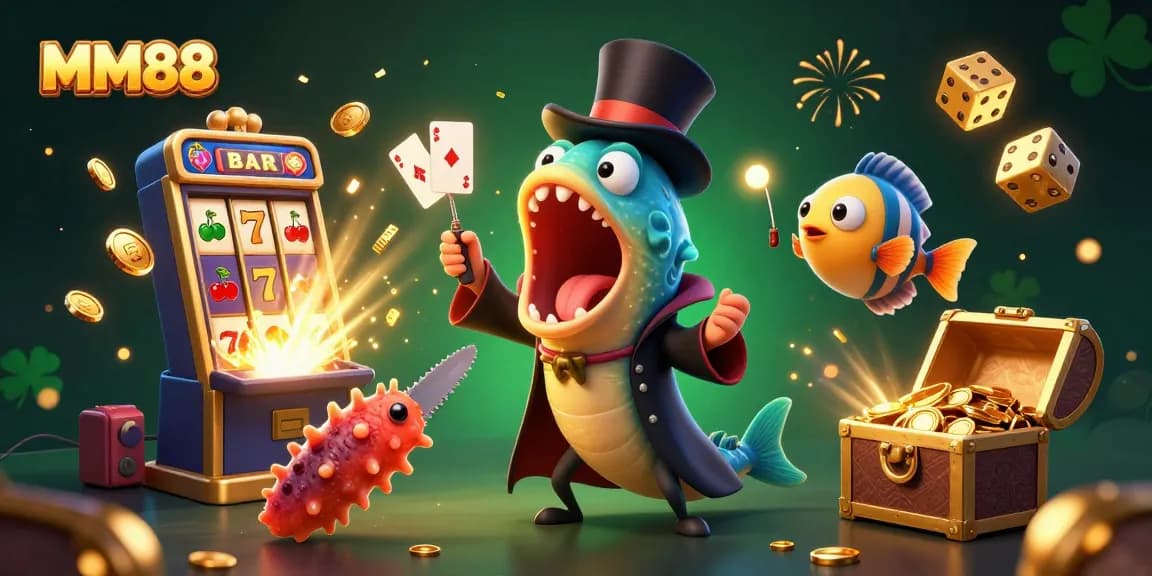 Experience thrilling magic with MM88 as the gulper eel performs spectacular card tricks amidst a jackpot explosion.