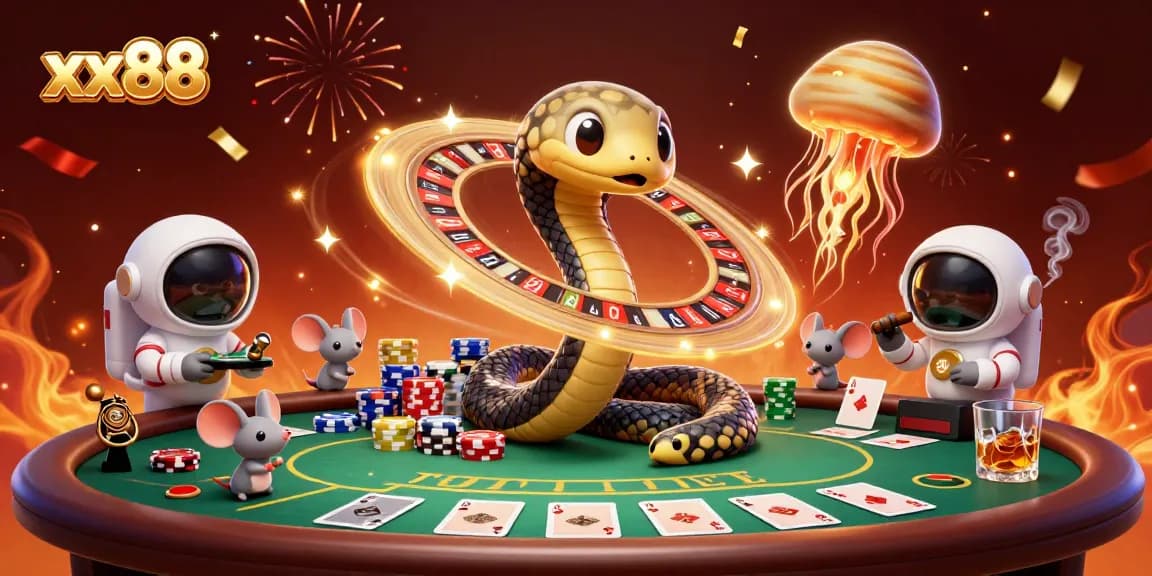 Bet on xx88 with a vibrant casino scene featuring cartoon characters and poker elements.