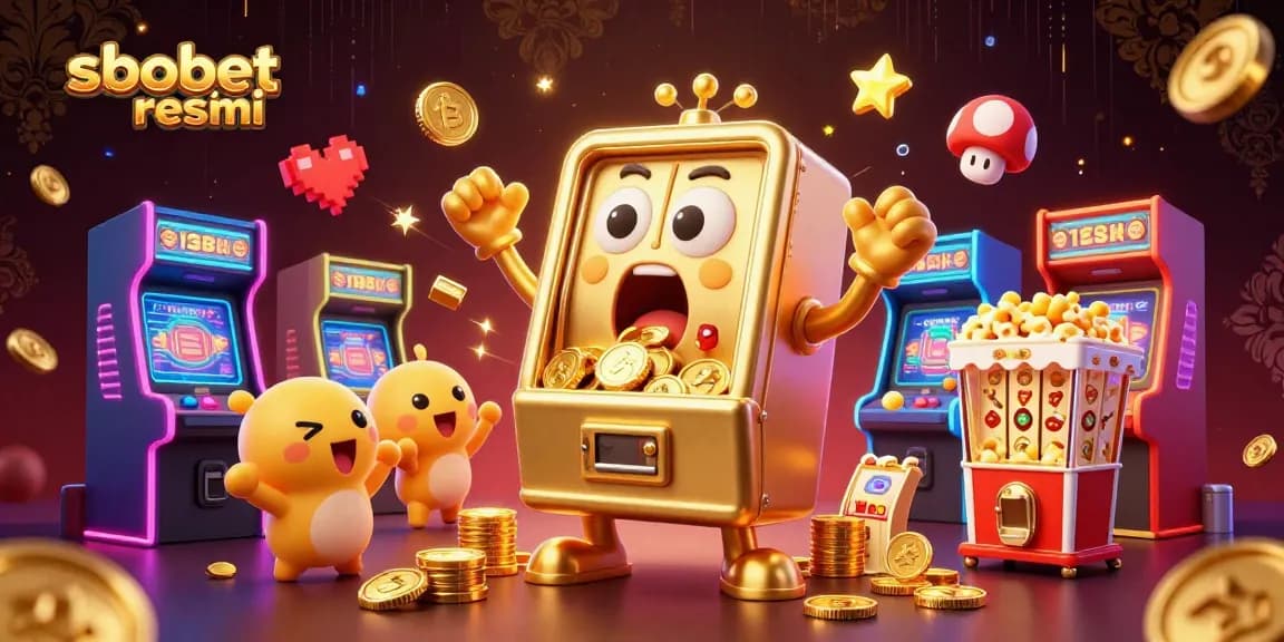 Experience winning moments with sbobet resmi's lively scene of slot machines celebrating a jackpot.