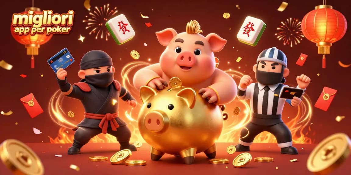 Migliori app per poker: illustrazione 3D di personaggi divertenti e elementi di gioco che trasmettono l'emozione del poker.