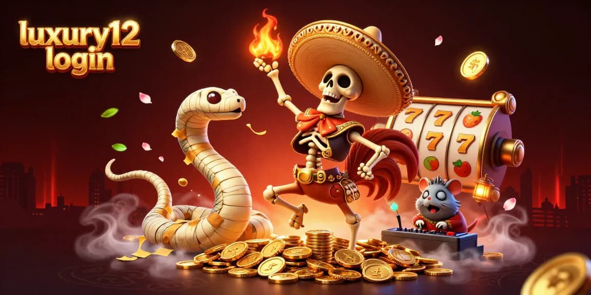luxury12 login to vibrant online slots featuring a winning skeleton rooster, dynamic coins, and festive elements