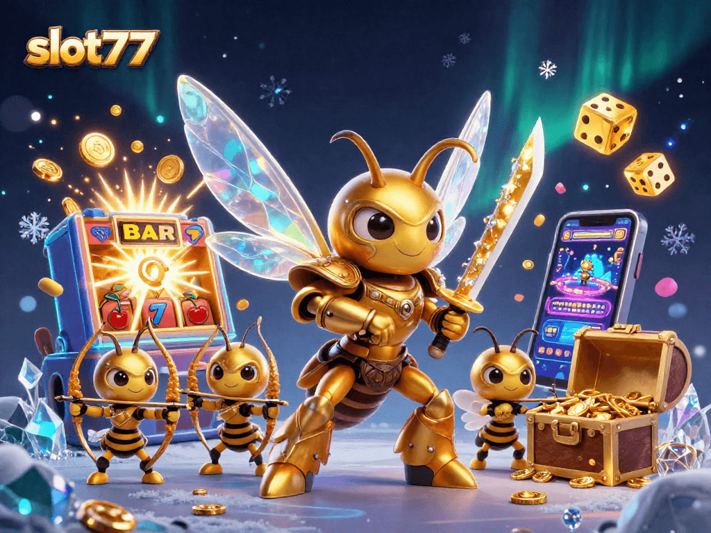 Spin and win at Slot777 with a golden jackpot explosion, colorful game elements, and exciting characters!