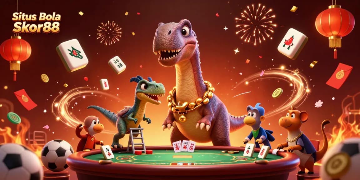Situs Bola Skor88 invites players to engage in dynamic sports betting with an exciting illustrated scene.