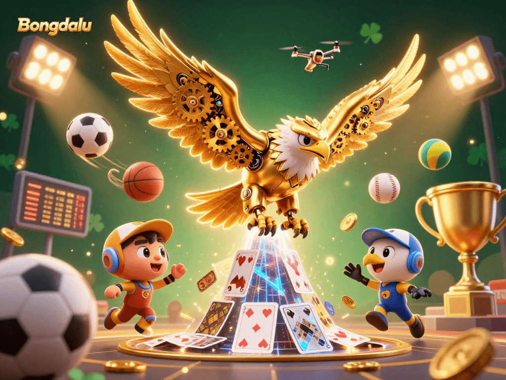 Bongdalu showcases a thrilling fantasy filled with a dynamic cybernetic eagle and vibrant sports elements.