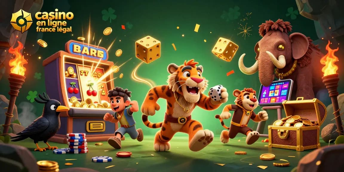 Plongez dans le casino en ligne France légal avec cette scène dynamique et colorée.