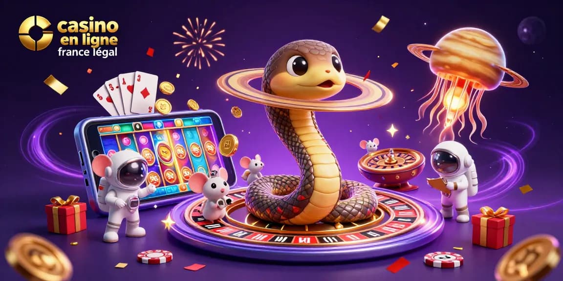 Une illustration dynamique représentant le casino en ligne France légal avec des personnages de jeu et des éléments captivants.
