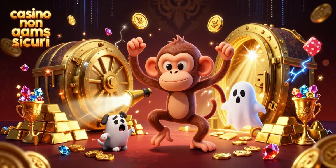 Scopri i migliori casinò non AAMS sicuri mentre un curioso cucciolo insegue un moncone poltergeist attraccando oro e gemme in un casinò incantato.