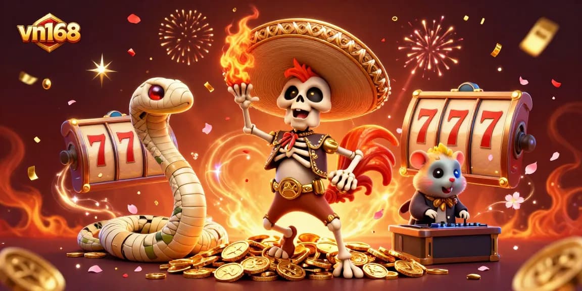 Engage in exciting gaming at vn168 with a victory dance on golden coins in this vibrant illustration.