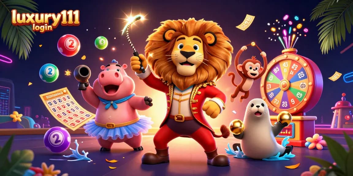 Experience luxury111 login with dynamic casino-themed characters and colorful gaming elements.