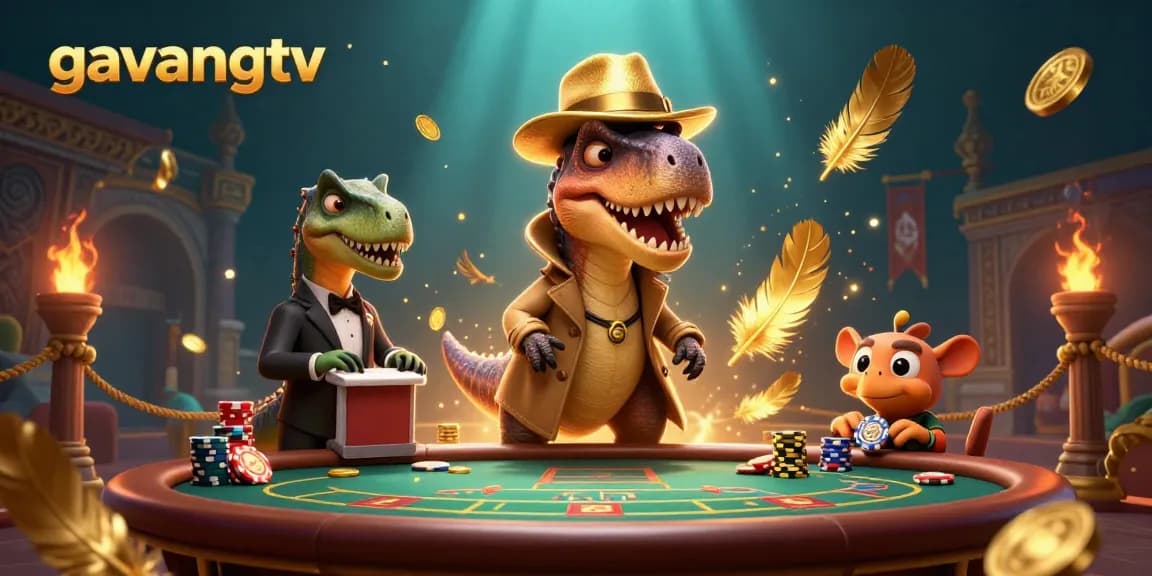 Experience live gaming thrills with GavangTV's vibrant scene featuring a playful card counter and a diligent pit boss.