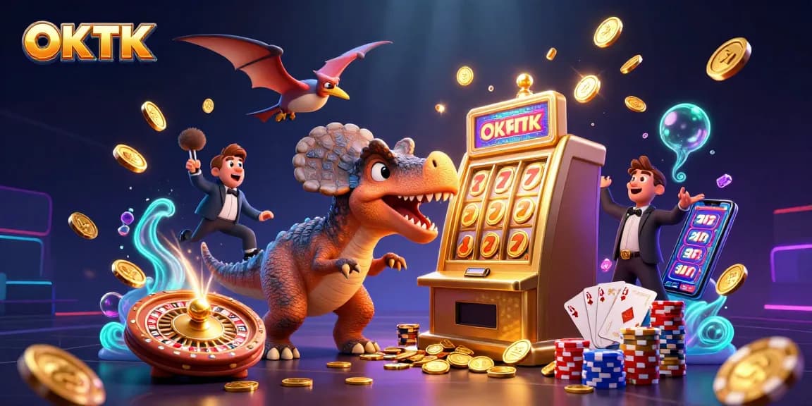 Catch the golden jackpot with OKTK as a pachycephalosaurus collides with a slot machine!