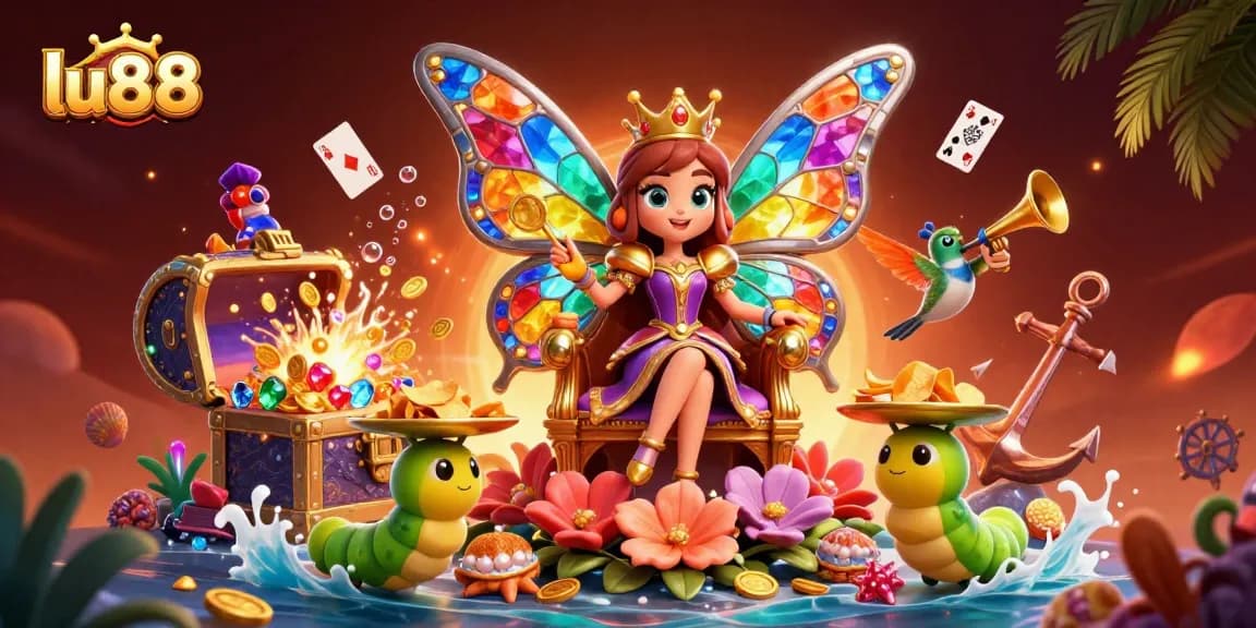 Experience thrilling moments at lu88 with colorful gems, casino elements, and vibrant tropical scenes.