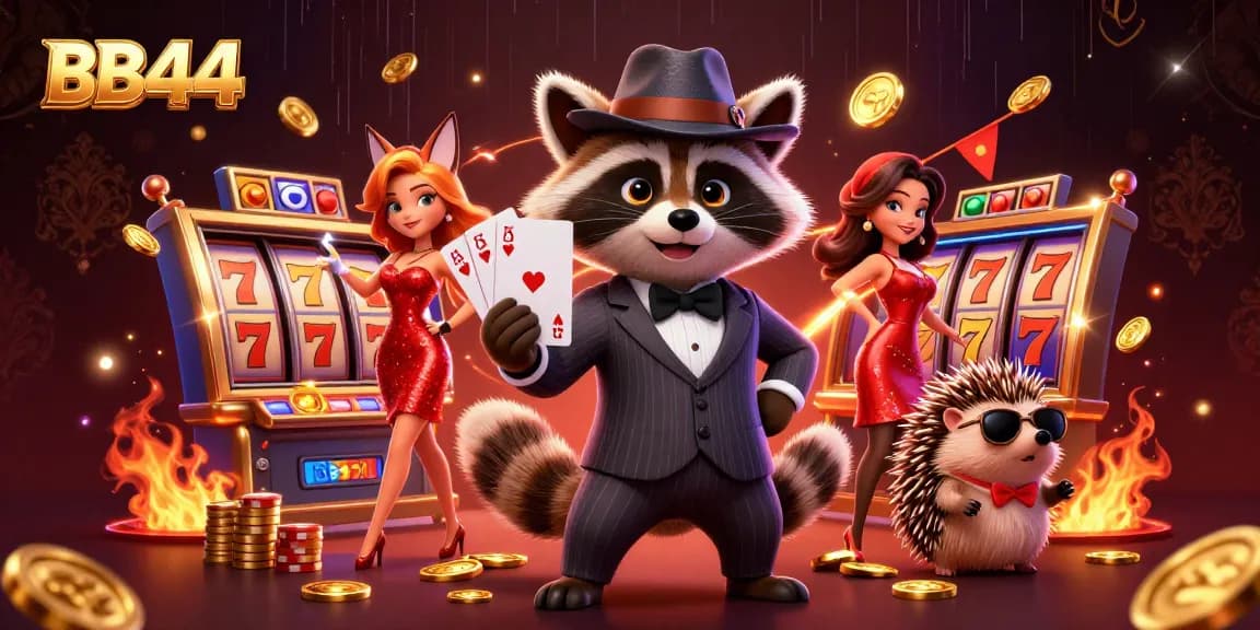 Experience immersive gaming action at BB44 with dynamic characters and vibrant casino elements.