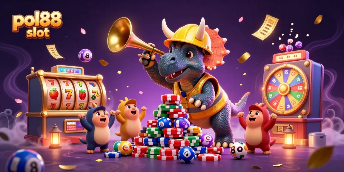 Mainkan pol88 slot dengan triceratops dan parasaurolophus dalam ilustrasi ceria yang penuh semangat.