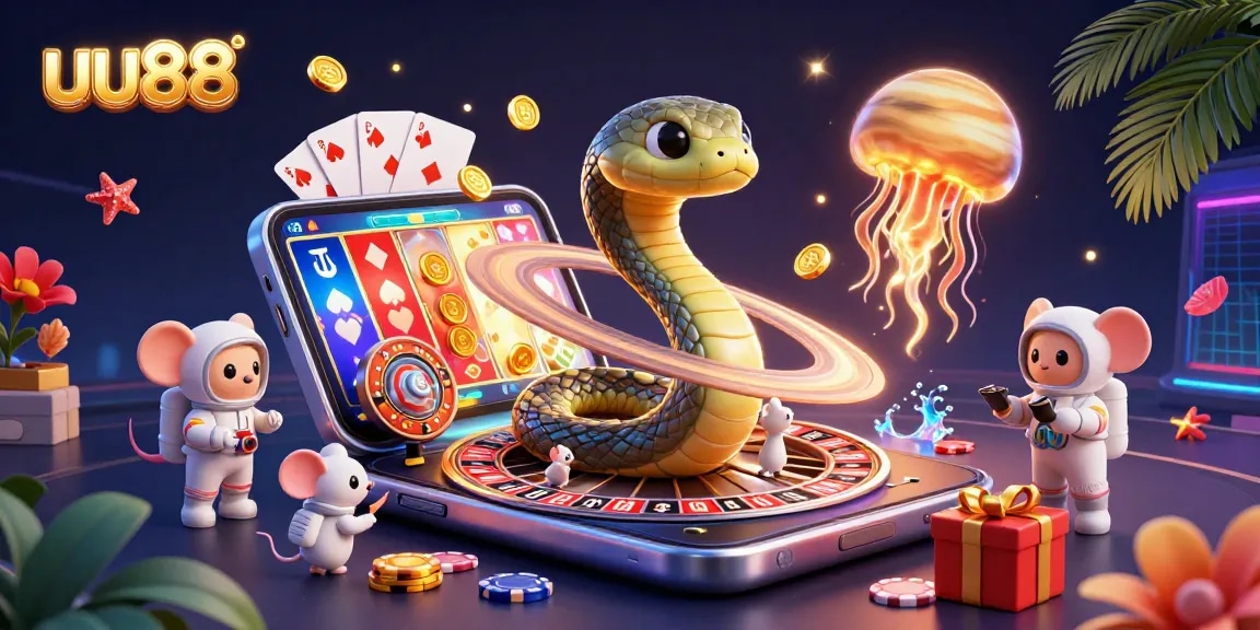Place bets on uu88 with cartoon astronauts in a dynamic, colorful casino scene.