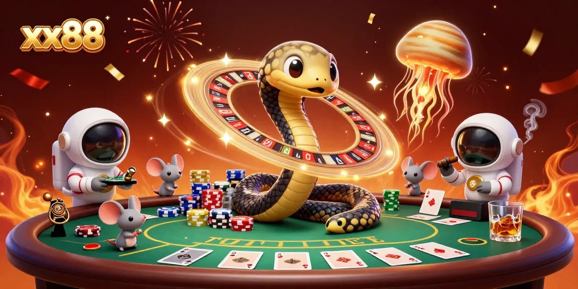 Bet on xx88 with a vibrant casino scene featuring cartoon characters and poker elements.