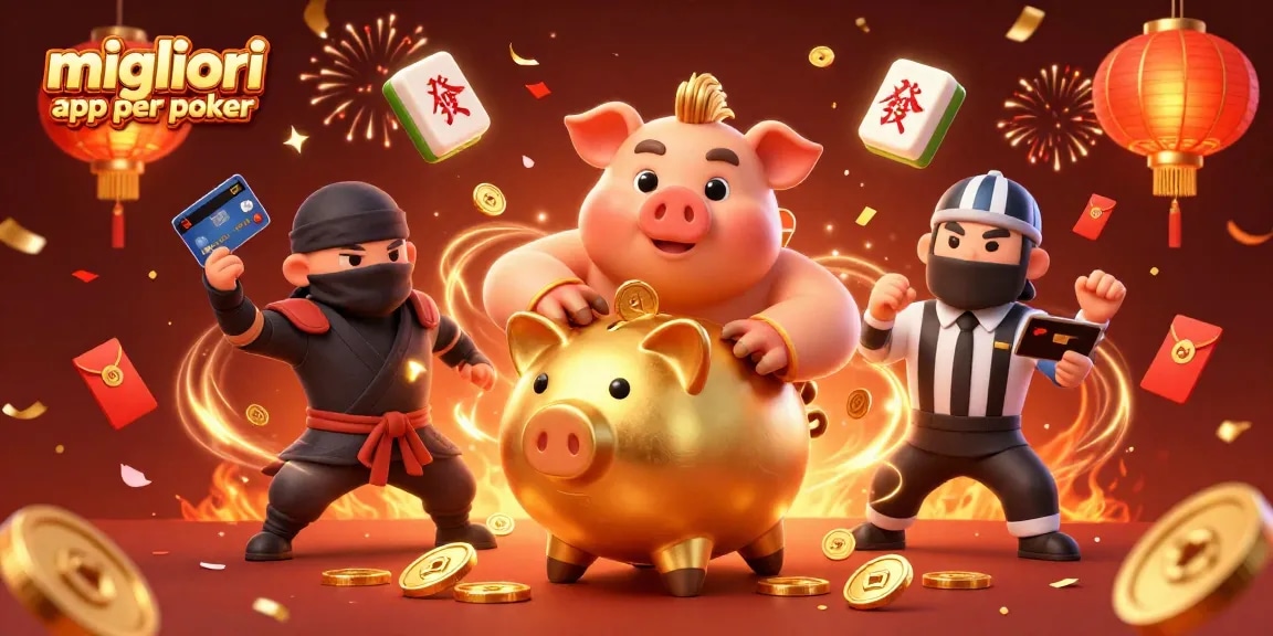 Migliori app per poker: illustrazione 3D di personaggi divertenti e elementi di gioco che trasmettono l'emozione del poker.