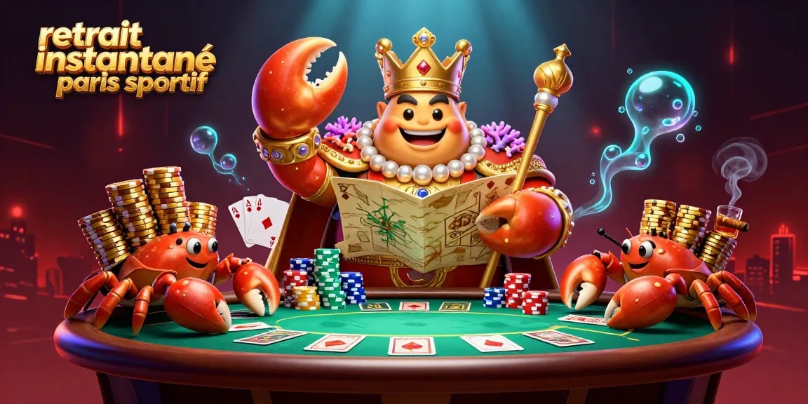 Retrait instantané paris sportif : illustration avec un crabe doré et des jetons de poker