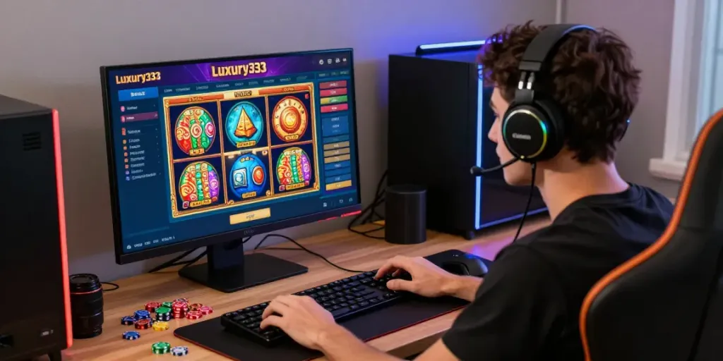 Experience the Luxury333 online gaming platform with dynamic slot machines and vibrant accessories for immersive play.