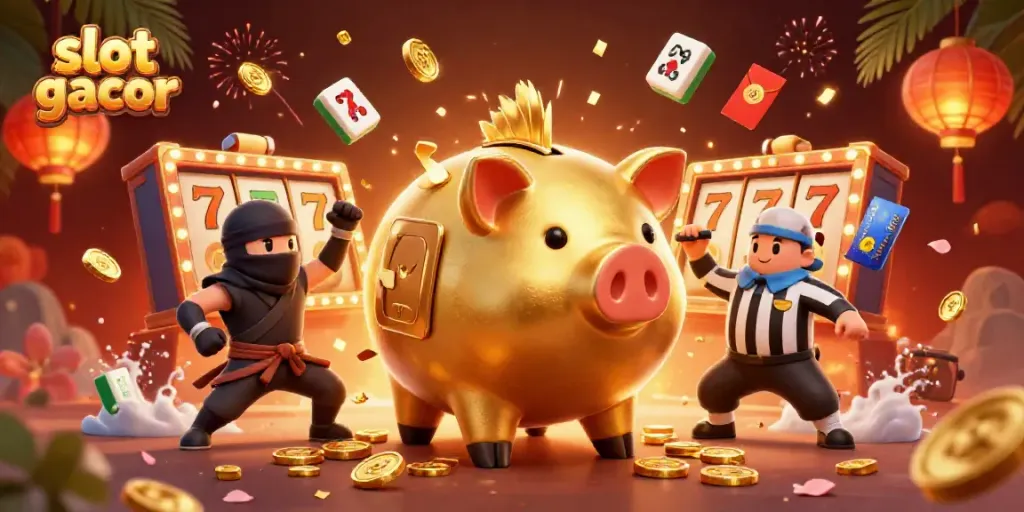 Experience thrilling slot gacor action with animated characters and dynamic casino elements in this vibrant scene.
